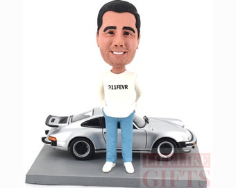 Custom Bobblehead boss with sports car, handmade Valentine Presents For husband/boss/boyfriend, Birthday bobbleheads 911 fans Bobbleheads