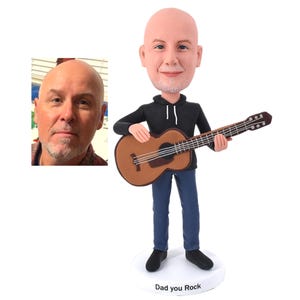 Guitar bobbleheads, custom bobbleheads, personalized bobbleheads for guitar fans/singer/musician, handmade bobblehead figurine