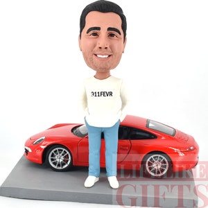 Custom Bobbleheads with luxury car, unique gift for boss, retirement gift for husband, personalized office desk bobbleheads