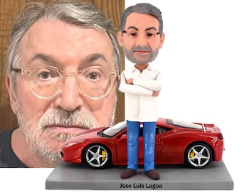 Custom Bobblehead with Ferrari, Personalized Boss figurine with hyper car, Office/home desk decor