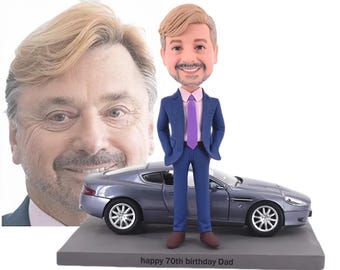 Custom Bobblehead with Aston Martin, Personalized surprising Gift for birthday/retirement, Office desk decor for boss/husband