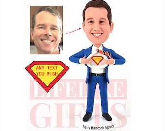 Custom Bobbleheads Superhero Gifts for Dad, Husband birthday gifts Super Boss gifts Man Gift Valentine Idea (any text / logo in the blank)