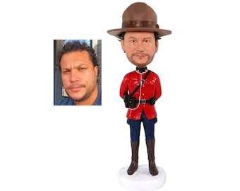 Figura cabezona personalizada de la RCMP, regalo de jubilación para un agente de policía, figura cabezona personalizada de la policía canadiense, figura cabezona personalizada de la Real Policía Montada de Canadá