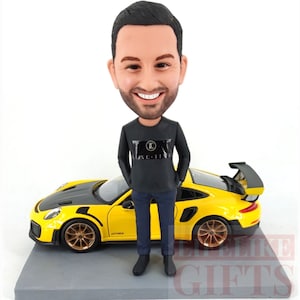 Boss Custom Bobbleheads with Porsche, retirement gift custom figurine, birthday gift for sports car lover, unique gift for car lover