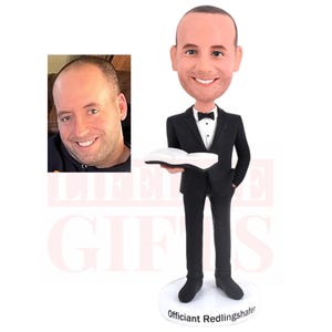 Wedding officiant bobblehead, proposal gift for officiant, custom wedding officiant in suits with bible, personalized gifts for pastor