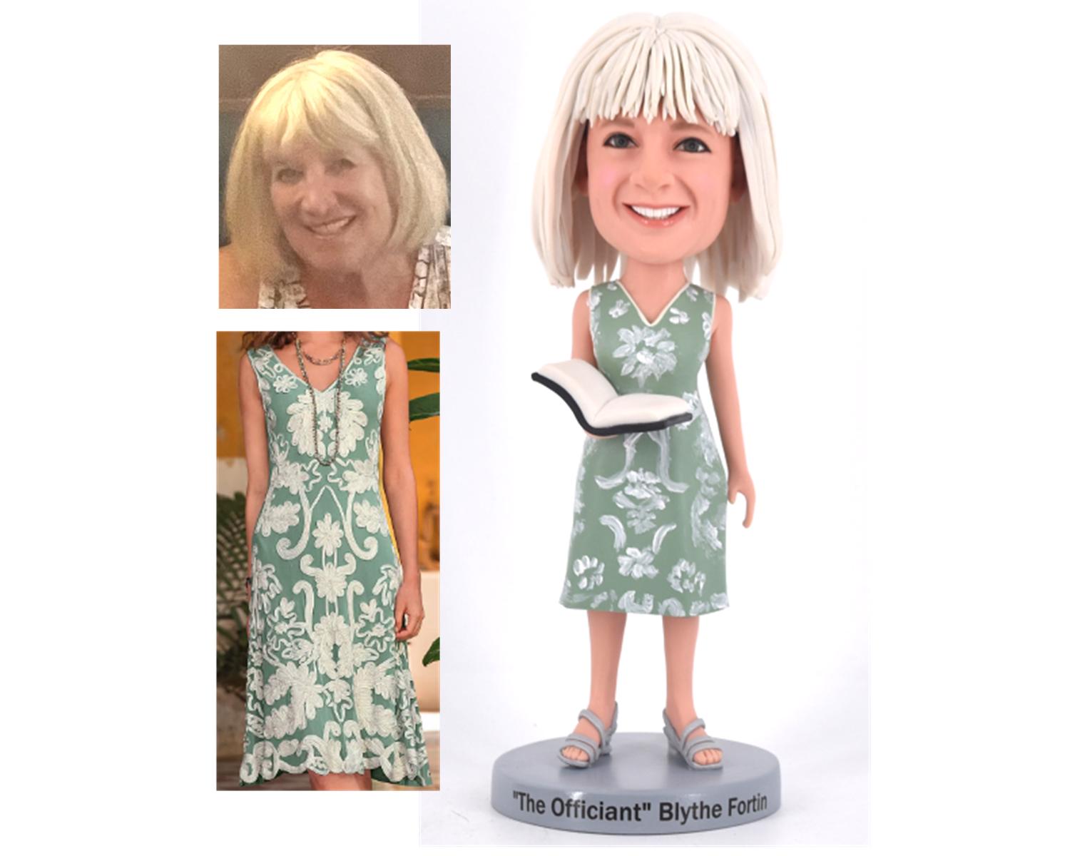 Gift for teacher Custom bobblehead, wedding officiant gift idea, gift for female boss with book in hand, Christmas gift for mother/wife/boss