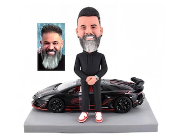 Custom Bobblehead with Sports Car, Personalized Figurine Gift