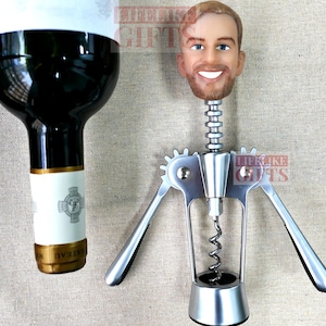 Custom wine cork screw with your face on personalized wine cork screw Winged Bottle Opener Winged cork screw wine opener