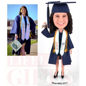 Custom bobblehead for graduates, graduation gifts for boy/daughter, personalized bobbleheads figurines with your own gown and hat on