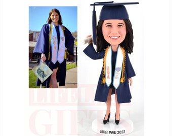 Custom Bobbleheads for Graduates, graduation gifts for daughter/son, personalized bobbleheads figurines with your own gown and hat on