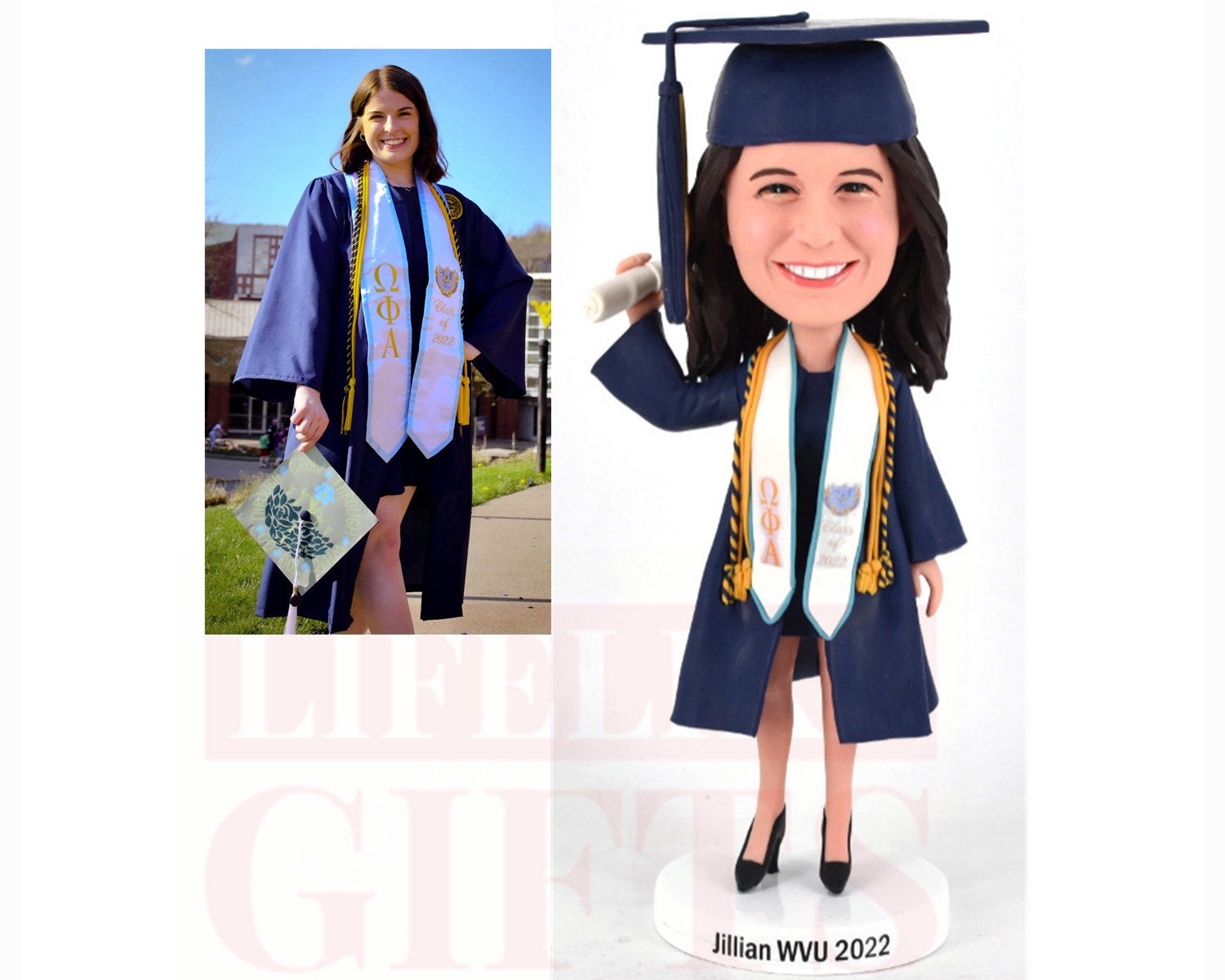 Female Graduates In Red Gown And White Streamers Custom Graduation Bob –  Figure Bobblehead