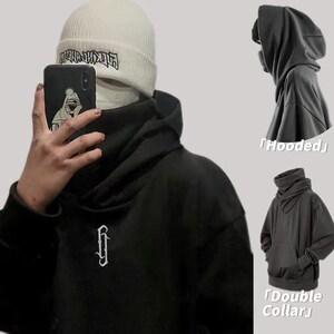  Sudadera con capucha de algodón con cuello doble ninja Techwear  Harajuku para hombre, sudaderas con capucha Hip Hop Streetwear Sudaderas,  Negro - : Ropa, Zapatos y Joyería