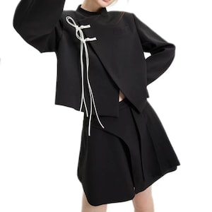 Black hanfu crop top|| Vant Garde Blazer |Asymmetrical suit skirt| unconventional wear