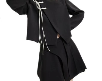 Black hanfu crop top|| Vant Garde Blazer |Asymmetrical suit skirt| unconventional wear