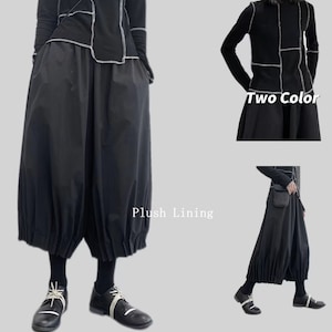 High waisted bloomer|Black Thickened warm pleated autumn and winter pants|Bud pant |Loose knickerbockers|Avant-grade fit top