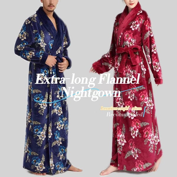 Luxurious couple's flannel nightgown |unisex  extra long thickened flannel nightgown |oversize bathrobe ，sleepwear|Soft Home wear