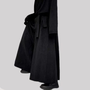 Culottes acampanados negros unisex/pantalones de pierna ancha Yamamoto con decoración de cinta//pantalón de harén suave y fresco/ pantalones hakama/ Pantalones culotte negros imagen 5