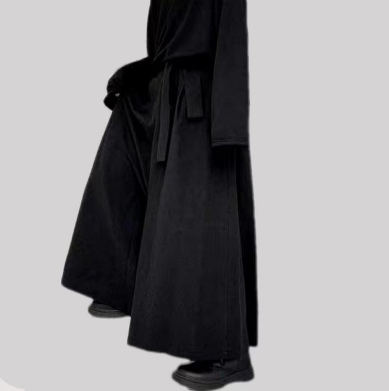 Culottes acampanados negros unisex/pantalones de pierna ancha Yamamoto con decoración de cinta//pantalón de harén suave y fresco/ pantalones hakama/ Pantalones culotte negros imagen 5