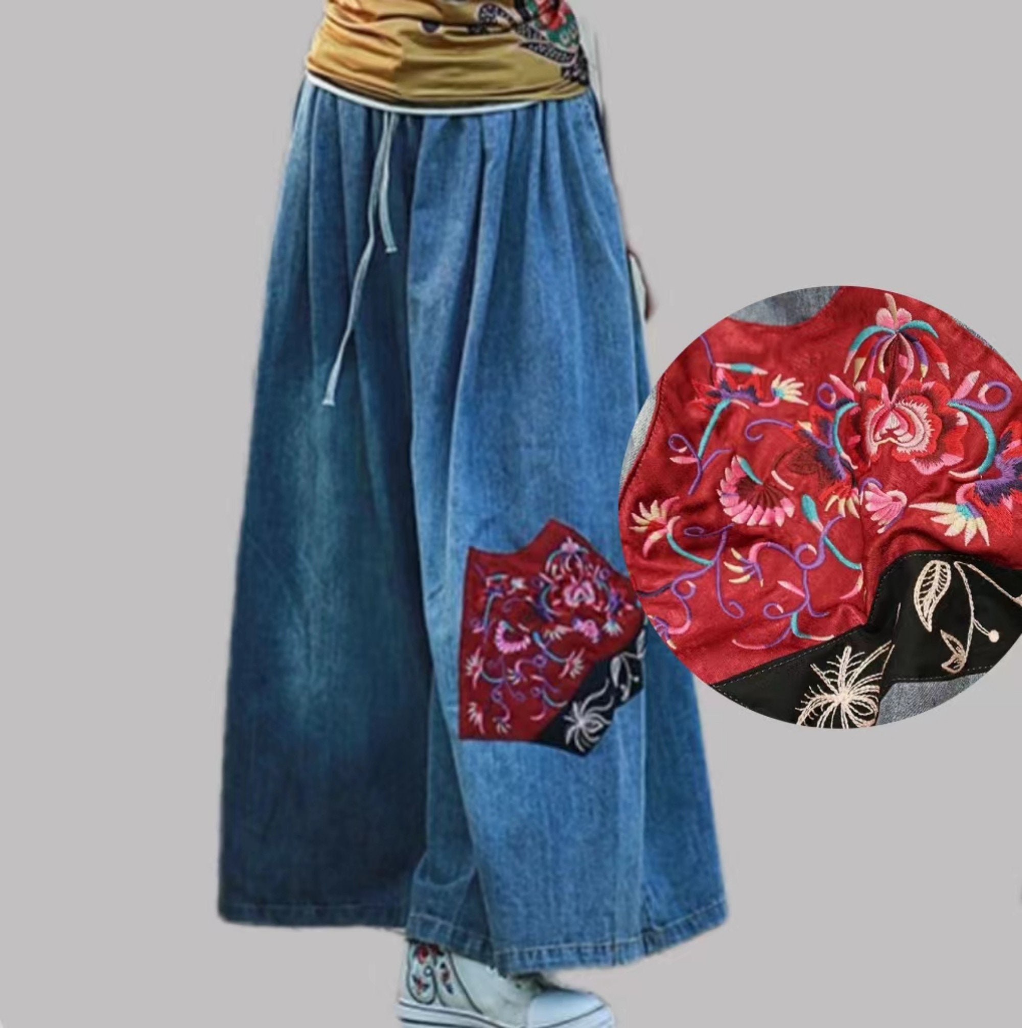 BoHo Blues” Flare-Leg Denim Palazzo Pants – House of Mystique