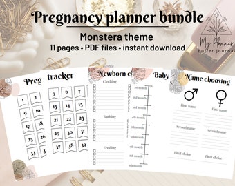 Pregnancy Planner Bundle | Digital Pregnancy Planner | Printable Journal | Monstera Leaves Theme