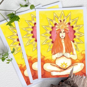 Schwangerschafts-Göttin Sonne. Kunstdruck eines Original Gemäldes mit Aquarell gemalt, Lesezeichen, Postkarte, Poster, Maternity, Yoga, Baby