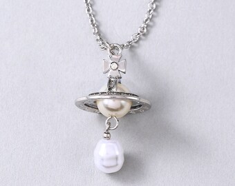 Vivienne Westwood Necklace,High Quality Pearl Pendant Necklace,Saturn Pearl Necklace