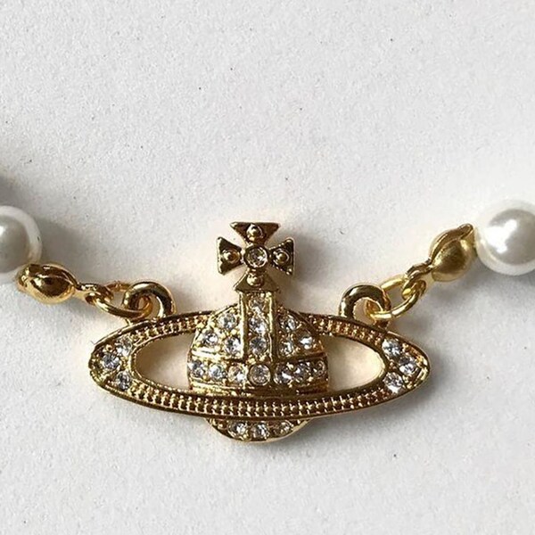 Vivienne westwood pearl necklace gold saturn clearance