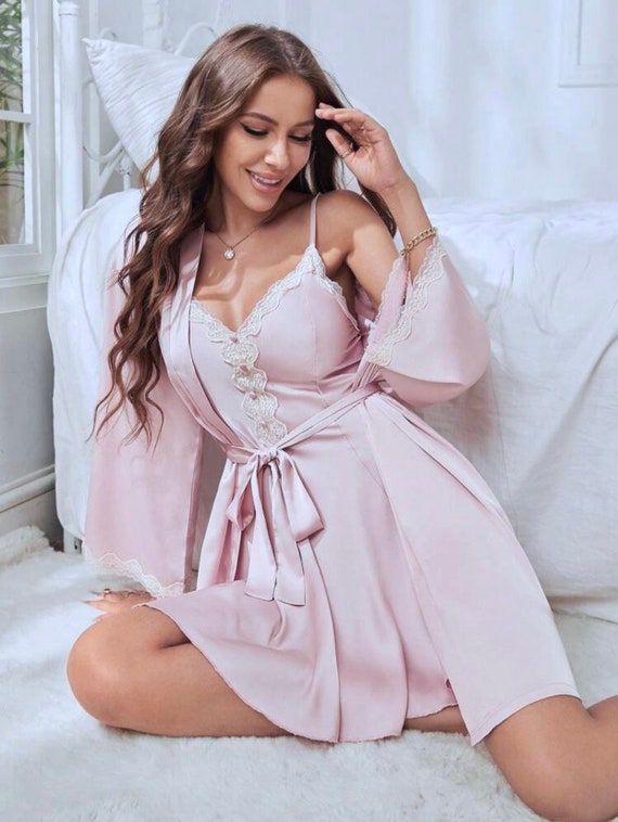 White satin nightgown and robe sale