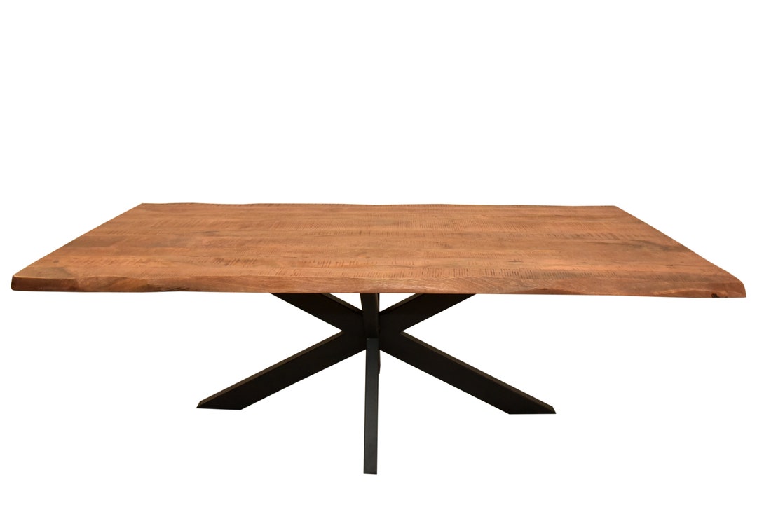 Mango Wood Live Edge Dinning Table With Spider Metal Table Etsy