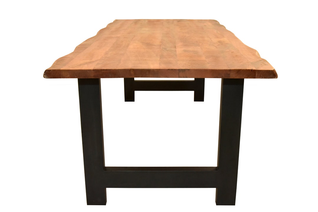 Mango Wood Live Edge Dinning Table With Hshaped Metal Table Etsy