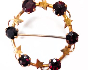 9ct Gelbgold Granat Kranz Brosche