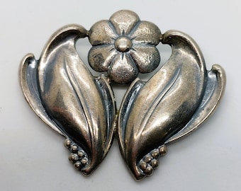 Silberne Florale Brosche aus Metall