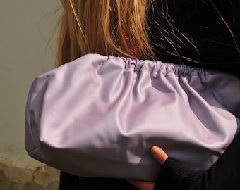 Soft Lavender color genuine Leather Clutch: Handmade Oversized Puffball Bag