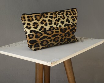 Large leopard pattern fabric cosmetic bag, Accessories bag, Makeup storage, Zipper cosmetic organizer, gift idea for woman for girl for her