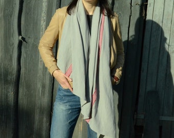 Rustic 100% Linen Scarf, Gray Pure Natural Linen Flax Women's / Men's Scarves, Fashion summer Accessories Gifts for Her/ Him