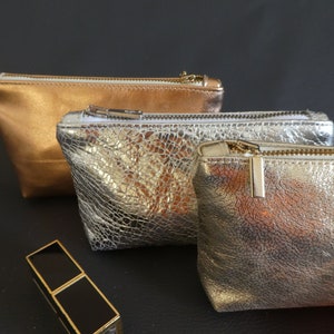Metallic echte Leder kleine Kosmetiktasche für Frauen, Leder Kosmetiktasche für Sie, Mini Reiseveranstalter, Gold Silber Rose Gold Farbe