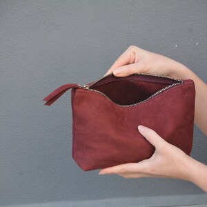 Nubuk Wildleder Kosmetiktasche, Echtes Leder Kosmetiktasche für Sie, Burgund Rot Grün Kirsche Kamelgrau Reiseveranstalter Makeup Etui