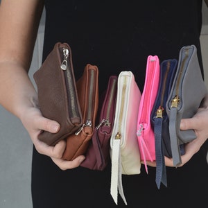 8 Farben echtes Leder kleine Kosmetiktasche für Frauen, Leder Kosmetiktasche für Sie, Mini Reiseveranstalter, Camel Burgundy Creme Fuchsia