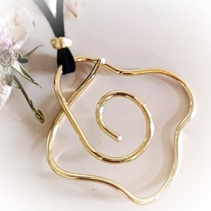 Gold Spiral Flower Pendant Necklace: Black Suede Cord, Handmade