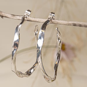Irregular Twisted Hoop Earrings: Silver Plated Large Boho Modern Jewelry
