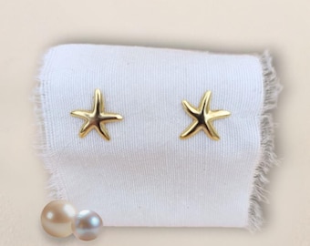 Gold Starfish Stud Earrings: Minimalist Ocean Inspired Beach Wedding Jewelry