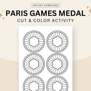 Paris Games Kids Activity, Paris 2024 Cut and Color Printable for Kids, DIY Gold Medal 2024 Summer Games Homeschool Printables