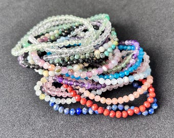 4MM Faceted Natural Gemstone Beads Bracelet Healing Energising Stone