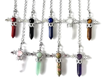 Natural Gemstone Quartz Point Dowsing Angel Wing Pendulum Scrying Radiesthesia