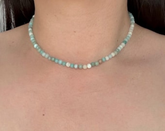 Natural Amazonite Gemstone Choker Necklace 4mm Beads Healing Stone