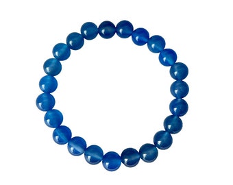 UK SELLER! Natural Beaded Blue Agate Bracelet Calming Gemstone 8mm