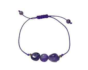 Natural Amethyst Gemstone Adjustable Drawstring Bracelet Calming Stone