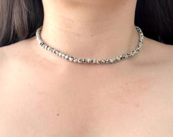 Natural Mottled Limestone Gemstone Choker Necklace 4mm Beads