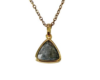 Faceted Natural Labradorite Pendant Necklace Healing Stone Golden