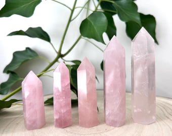 Natural Rose Quartz Tower Point Wand Crystal Column Hexagonal Stone Healing Stone